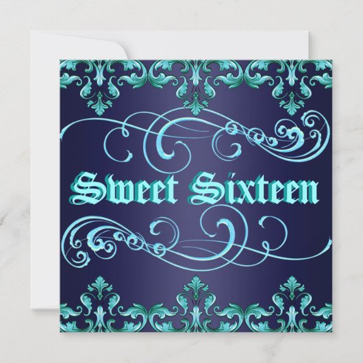 Damas bleu foncé Imprimer Sweet 16 Invitation d'an (Devant)