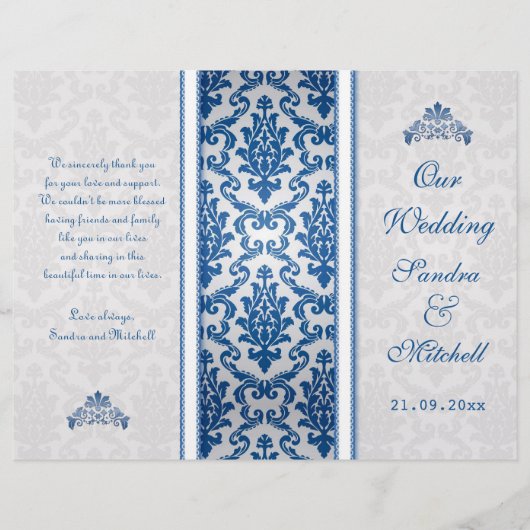 Damas bleu foncé sur le programme de mariage argen (Devant)