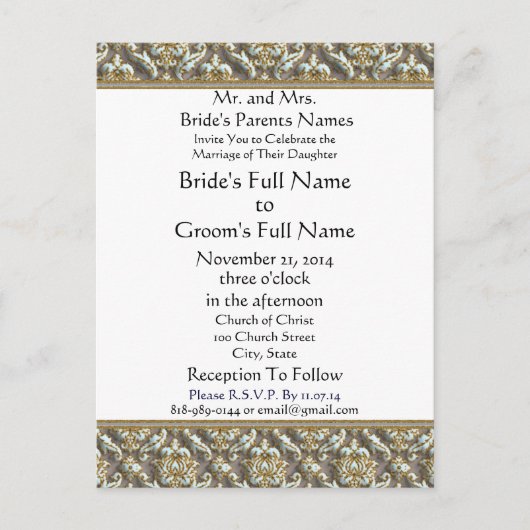 Damas bleu sur Faire-part de mariage gris (Devant)