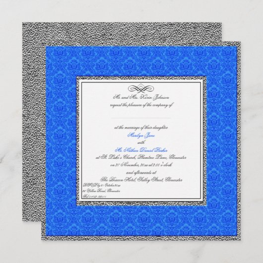 Damas bleues avec Faire-part de mariage en U.K. (Devant / Derrière)