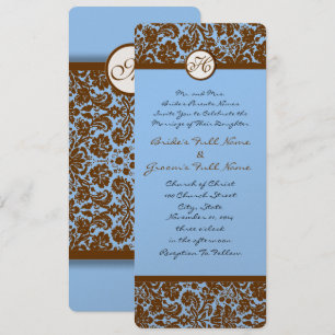 Damas Brown Sur Faire-part de mariage Bleu