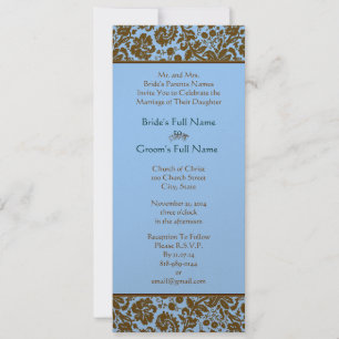 Damas Brown Sur Faire-part de mariage Bleu Aqua