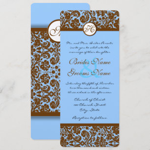 Damas Brown Sur Faire-part de mariage Bleu Poudre
