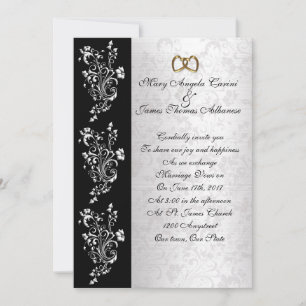 damas classique noir et blanc faire-part de mariag