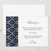 damas d'or bleu marine Carte de remerciements (Devant / Derrière)