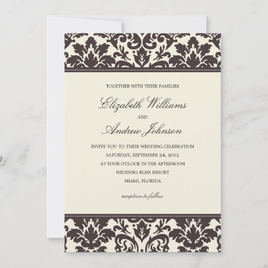 DAMAS ÉLÉGANT | CARTES D'INVITATION DE MARIAGE (Devant)