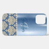 Damas en métal bleu, Satin, Coque personnalisé-Mat (Verso (horizontal))