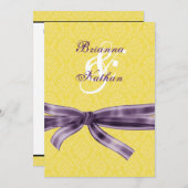 Damas et Faire-part de mariage de Bow jaunes et vi (Devant / Derrière)