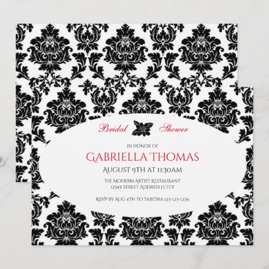 Damas et fleurs noires - Invitation à la douche nu (Devant / Derrière)