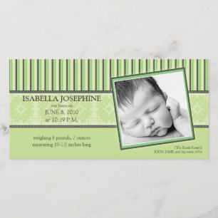 Damas et rayures Lime Faire-part de naissance vert