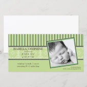 Damas et rayures Lime Faire-part de naissance vert (Devant / Derrière)