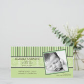 Damas et rayures Lime Faire-part de naissance vert (Debout devant)