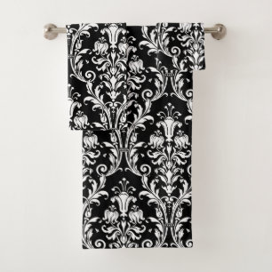 Damas Florales Blanches Sur Noir