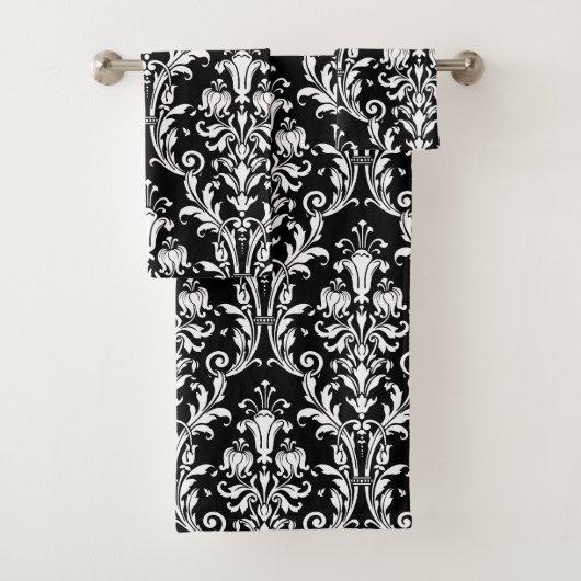 Damas Florales Blanches Sur Noir (En situation)
