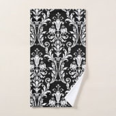Damas Florales Blanches Sur Noir (Serviette à main)