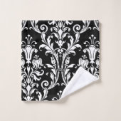 Damas Florales Blanches Sur Noir (Gant de toilette)