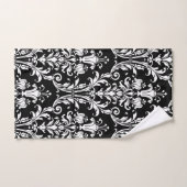 Damas Florales Blanches Sur Noir (Serviette à main)