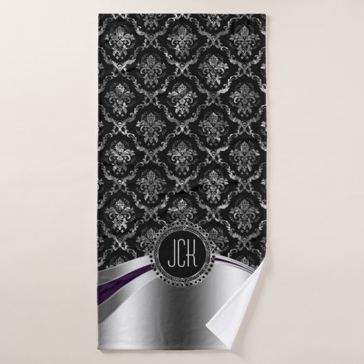Damas Florales Noir Et Argent (Serviette de bain)