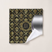 Damas Florales Noir Et Argent (Gant de toilette)