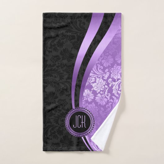 Damas Florales Noires Et Violettes (Serviette à main)