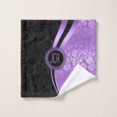 Damas Florales Noires Et Violettes (Gant de toilette)