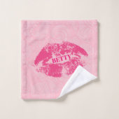 Damas Florales Roses Et Lèvres Rose Chaud (Gant de toilette)