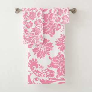 Damas florales vintages rose et blanc