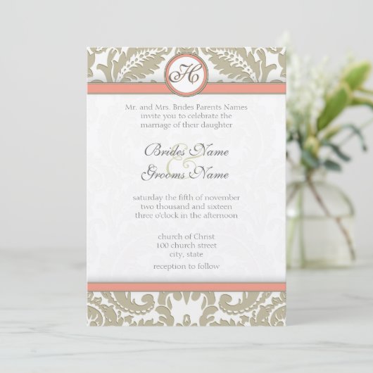 Damas gris avec corail et Gris Invitations de mari (Debout devant)