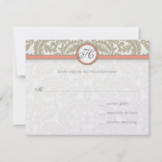 Damas gris avec corail et mariage gris RSVP (Devant)