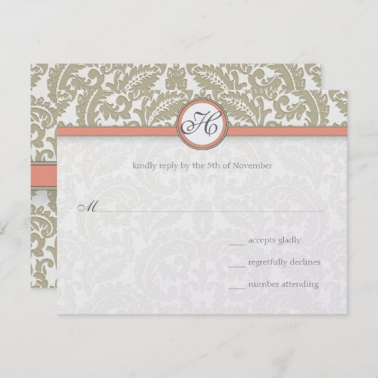 Damas gris avec corail et mariage gris RSVP (Devant / Derrière)