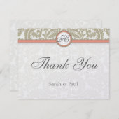 Damas gris avec corail et Merci Mariage gris (Devant / Derrière)