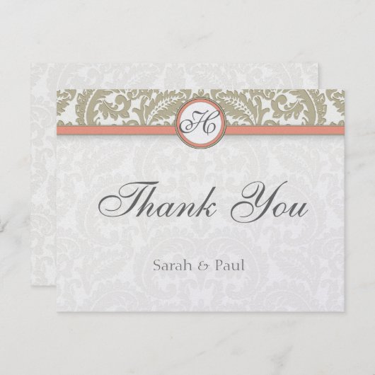 Damas gris avec corail et Merci Mariage gris (Devant / Derrière)