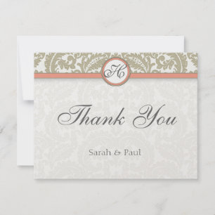 Damas gris avec corail et Merci Mariage gris