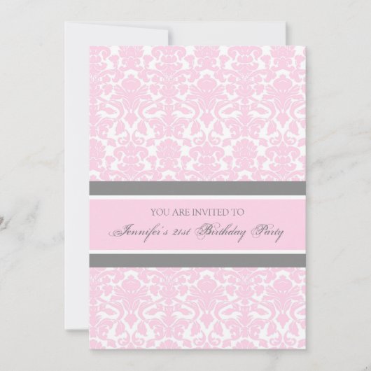 Damas gris rose 21e anniversaire Invitations (Devant)