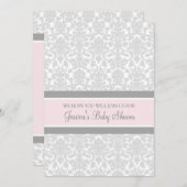 Damas gris rose Invitations de douches pour bébés (Devant / Derrière)