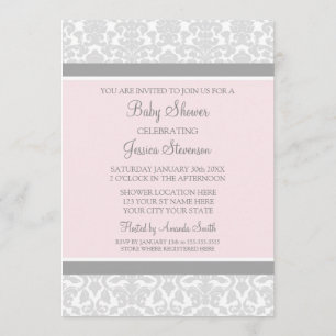 Damas gris rose Invitations de douches pour bébés