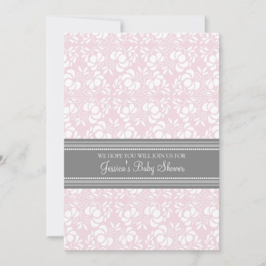 Damas gris rose Invitations de douches pour bébés  (Devant)