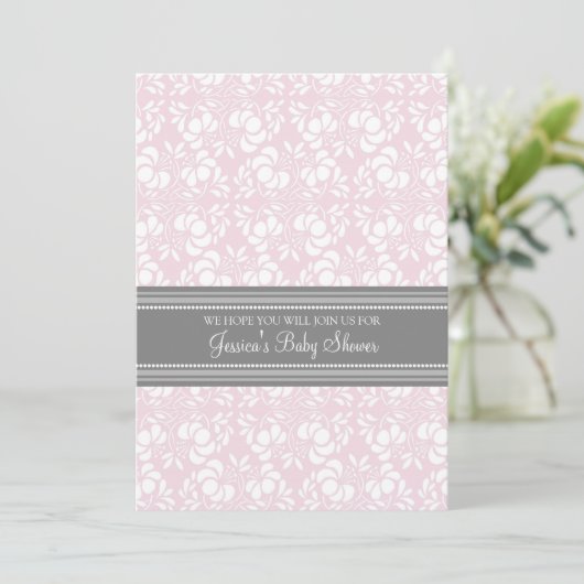 Damas gris rose Invitations de douches pour bébés  (Debout devant)