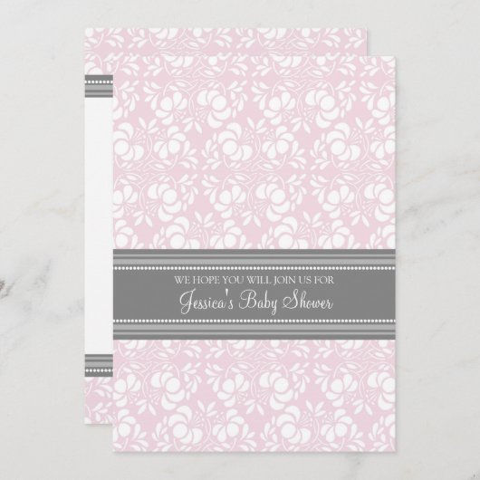 Damas gris rose Invitations de douches pour bébés (Devant / Derrière)