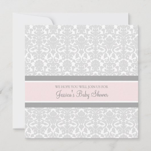 Damas gris rose Invitations de douches pour bébés  (Devant)