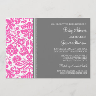 Damas gris rose Invitations de douches pour bébés