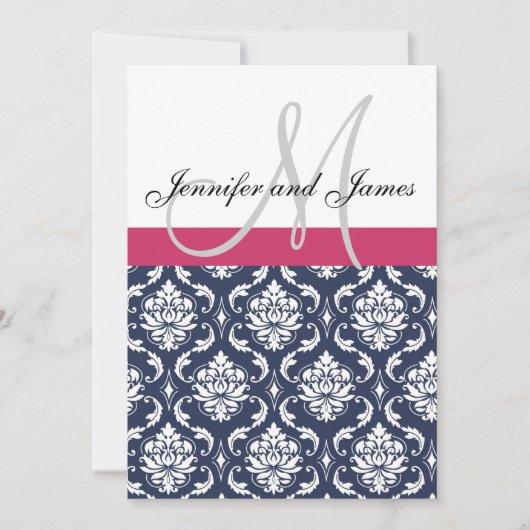 Damas Monogramme Bleu rose Faire-part de mariage b (Devant)