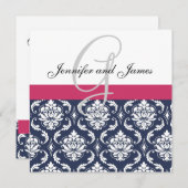 Damas Monogramme bleu rose Faire-part de mariage b (Devant / Derrière)
