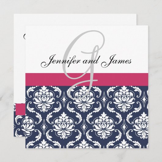 Damas Monogramme bleu rose Faire-part de mariage b (Devant / Derrière)