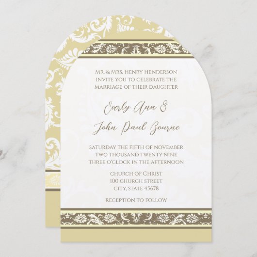 Damas Monogramme gris jaune Faire-part de mariage (Devant / Derrière)