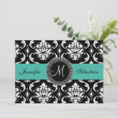Damas Monogrammes Invitations de mariage Turquoise (Debout devant)