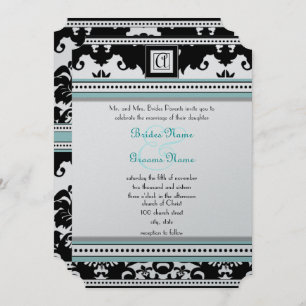 Damas Noir avec Faire-part de mariage Aqua Trim