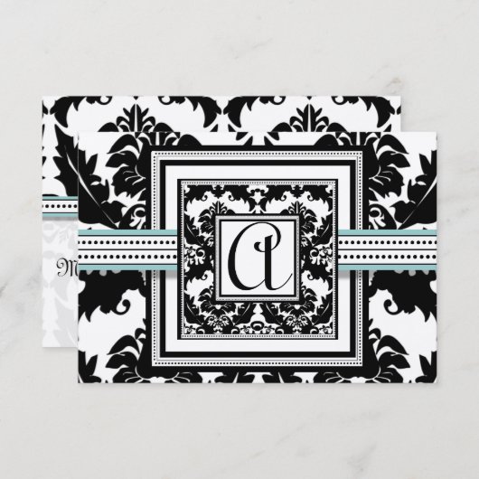 Damas Noir avec Faire-part de mariage Aqua Trim (Devant / Derrière)