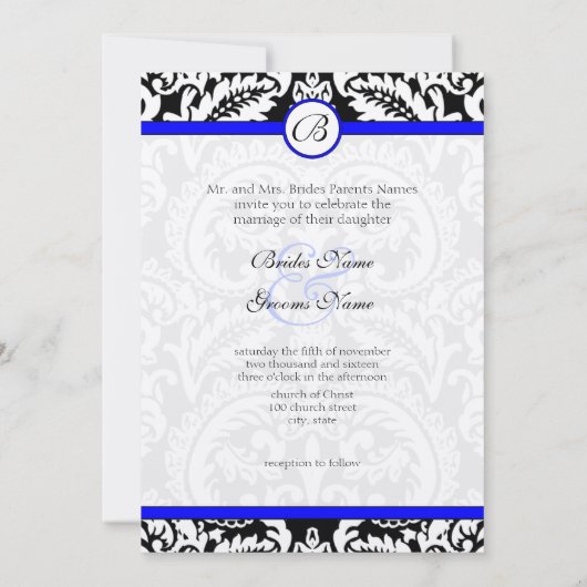Damas noir avec invitation de mariage Royal Bleu (Dos)