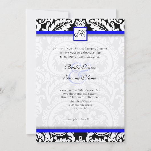 Damas noir avec invitation de mariage Royal Bleu (Dos)